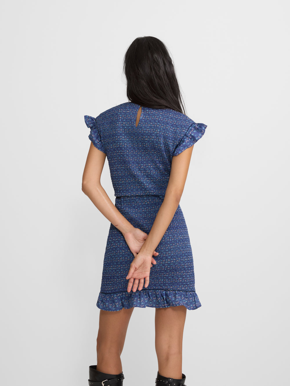 Vestido mini fruncido estampado azules