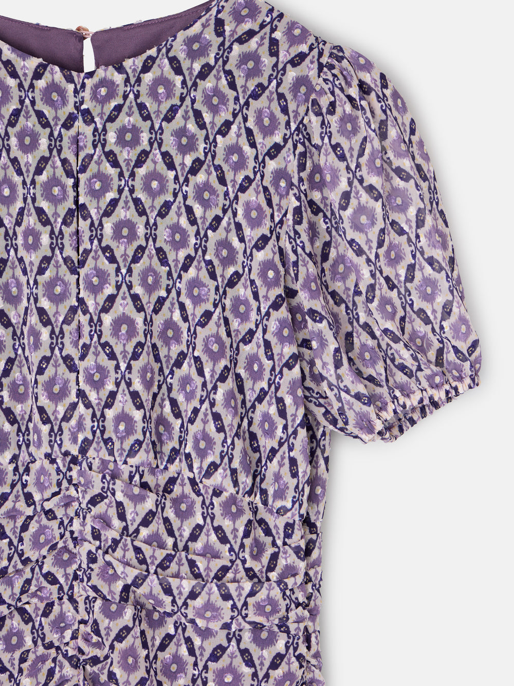 Vestido largo fruncido estampado malva