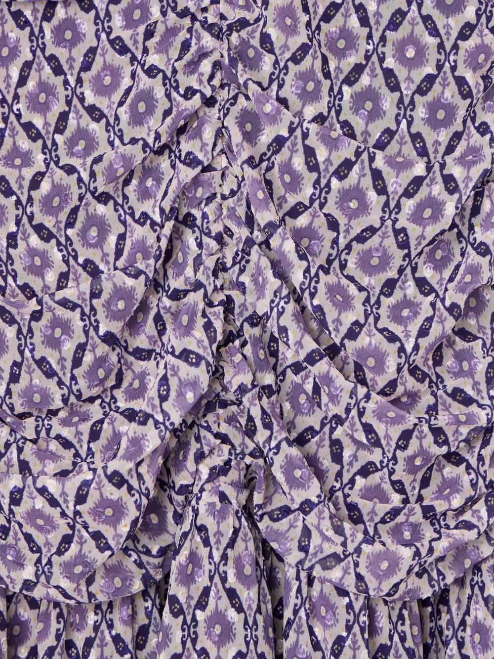 Vestido largo fruncido estampado malva