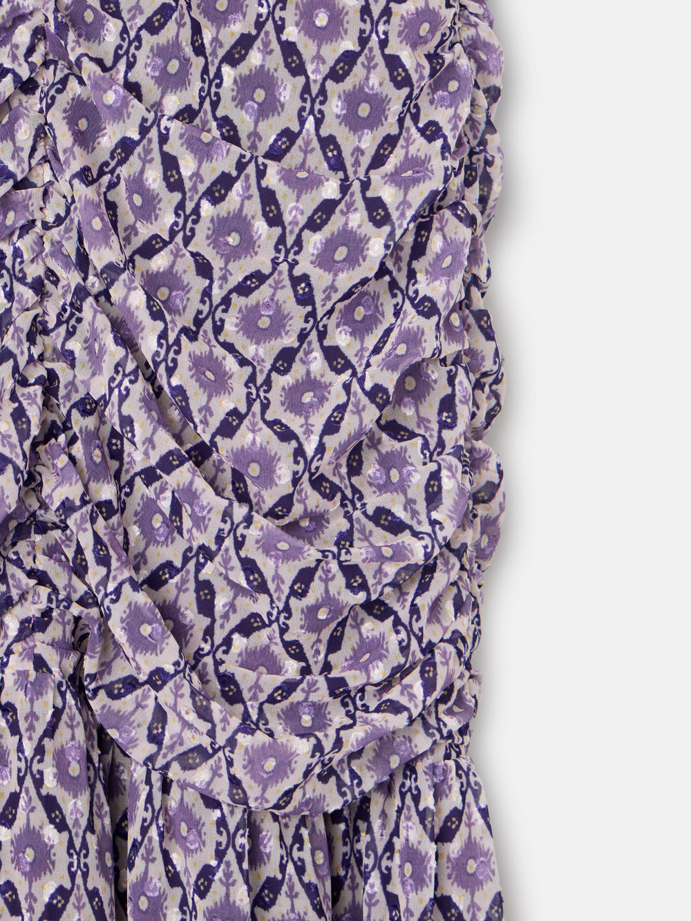 Vestido largo fruncido estampado malva