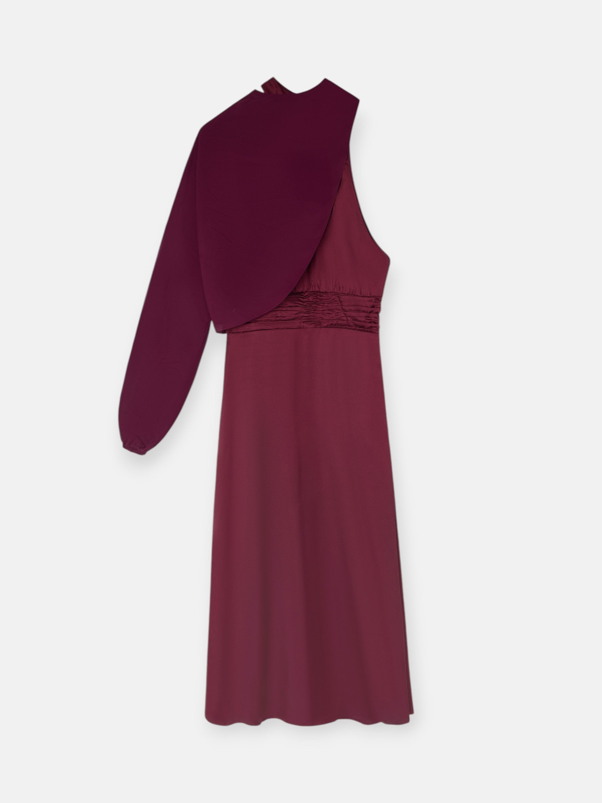 Vestido largo capa satinado burdeos