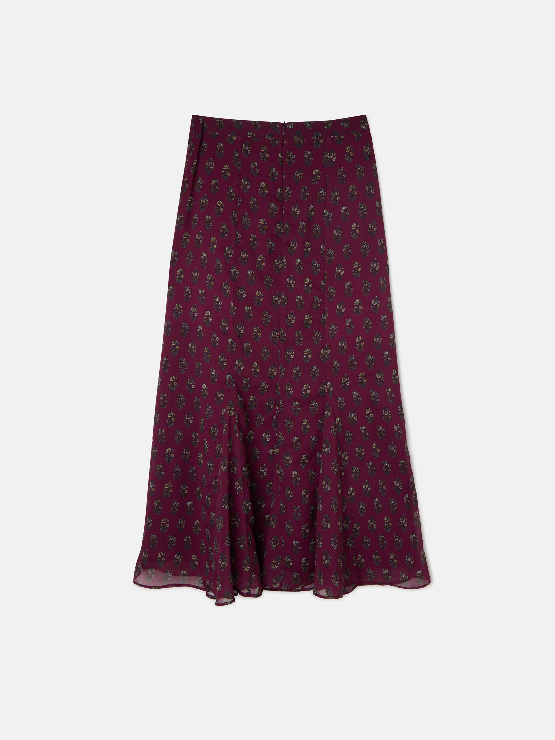 Falda midi estampado motivos burdeos