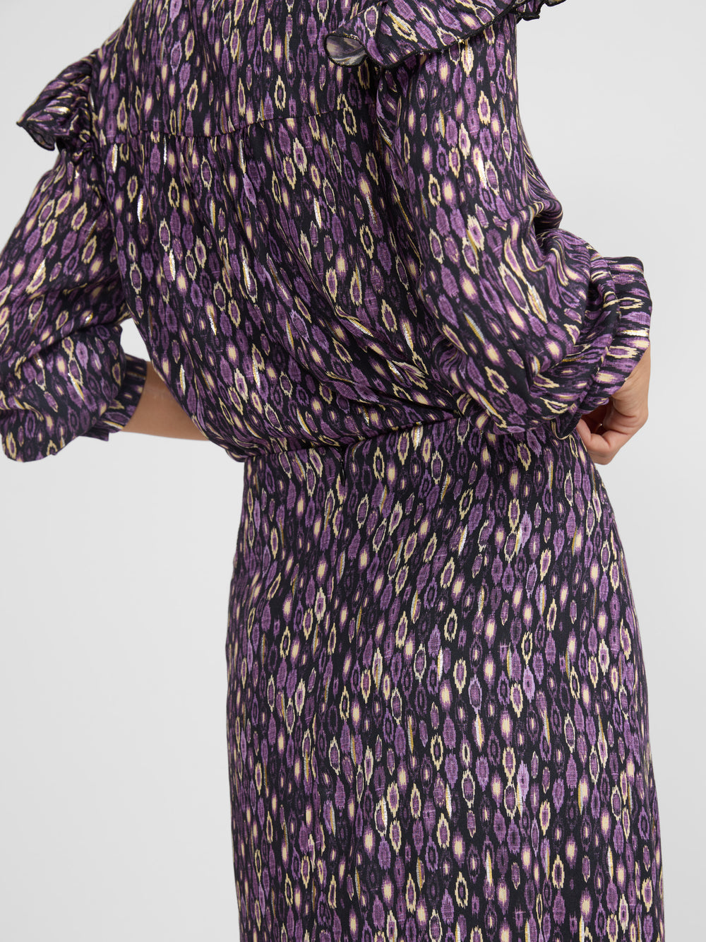 Falda midi abertura estampado ikat morados