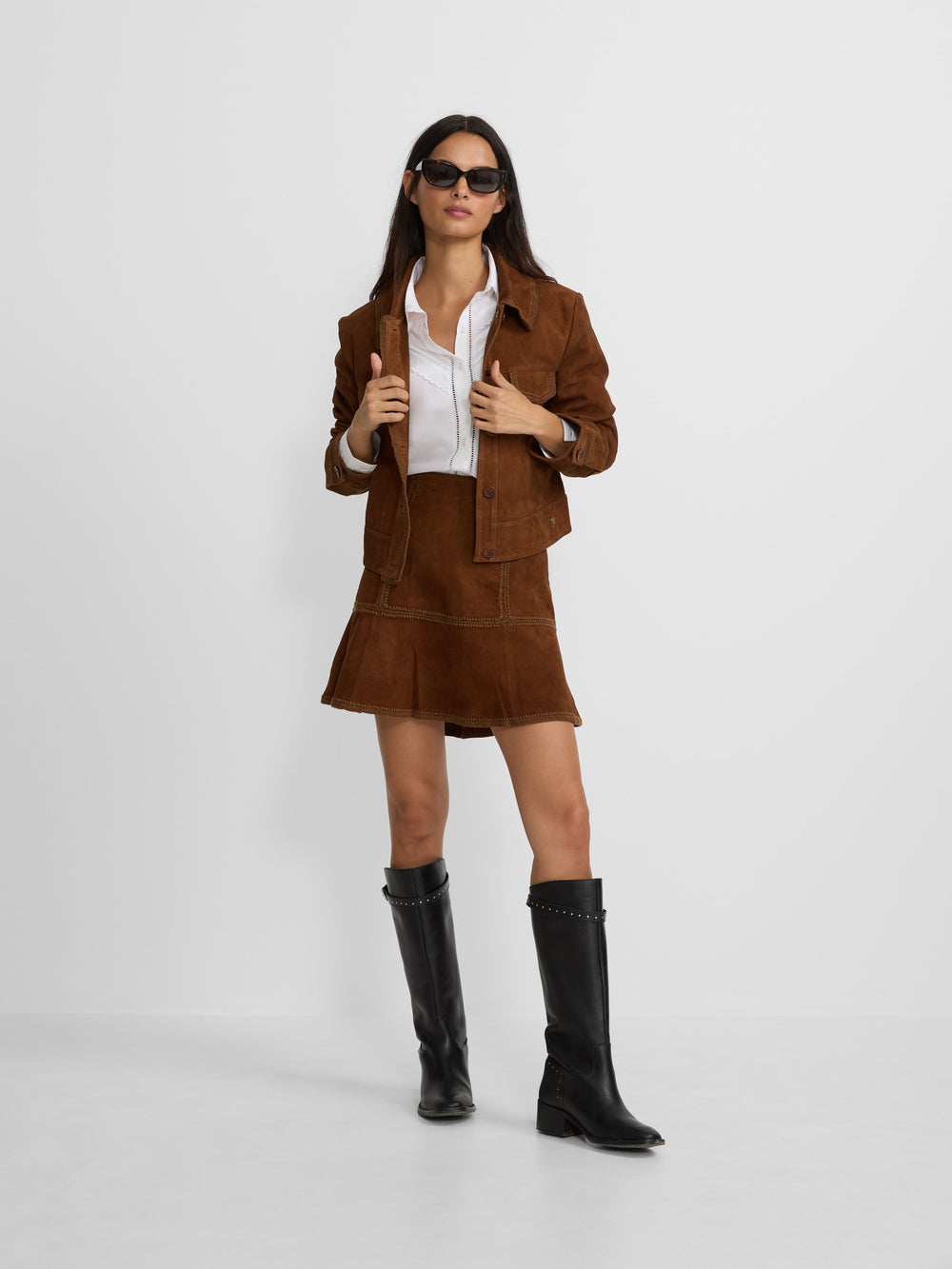 Falda mini piel ante marron