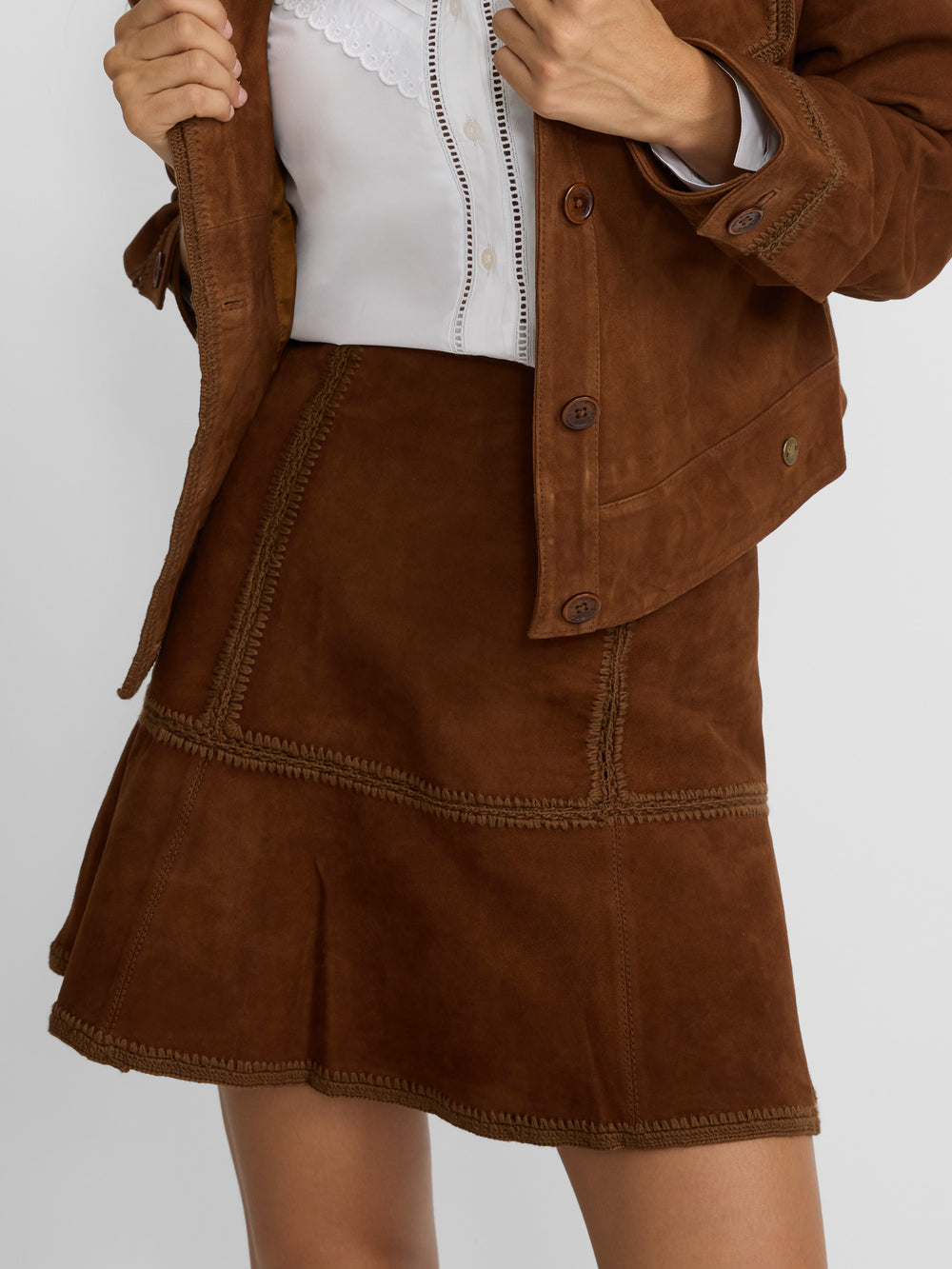 Falda mini piel ante marron