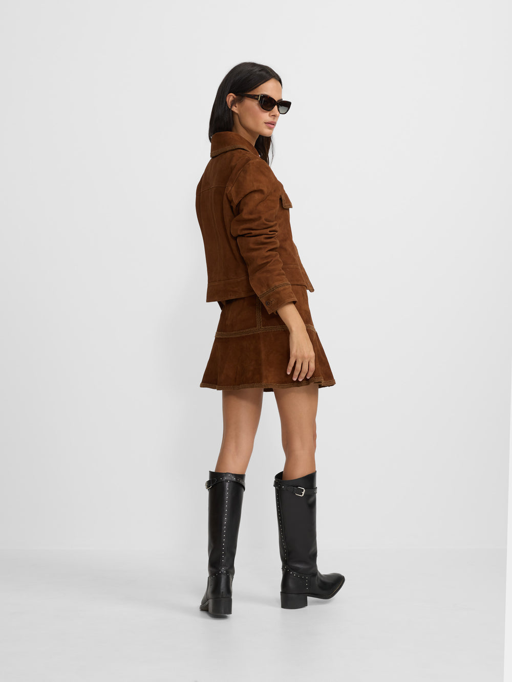 Falda mini piel ante marron