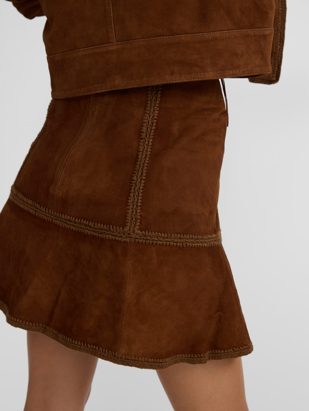 Falda mini piel ante marron