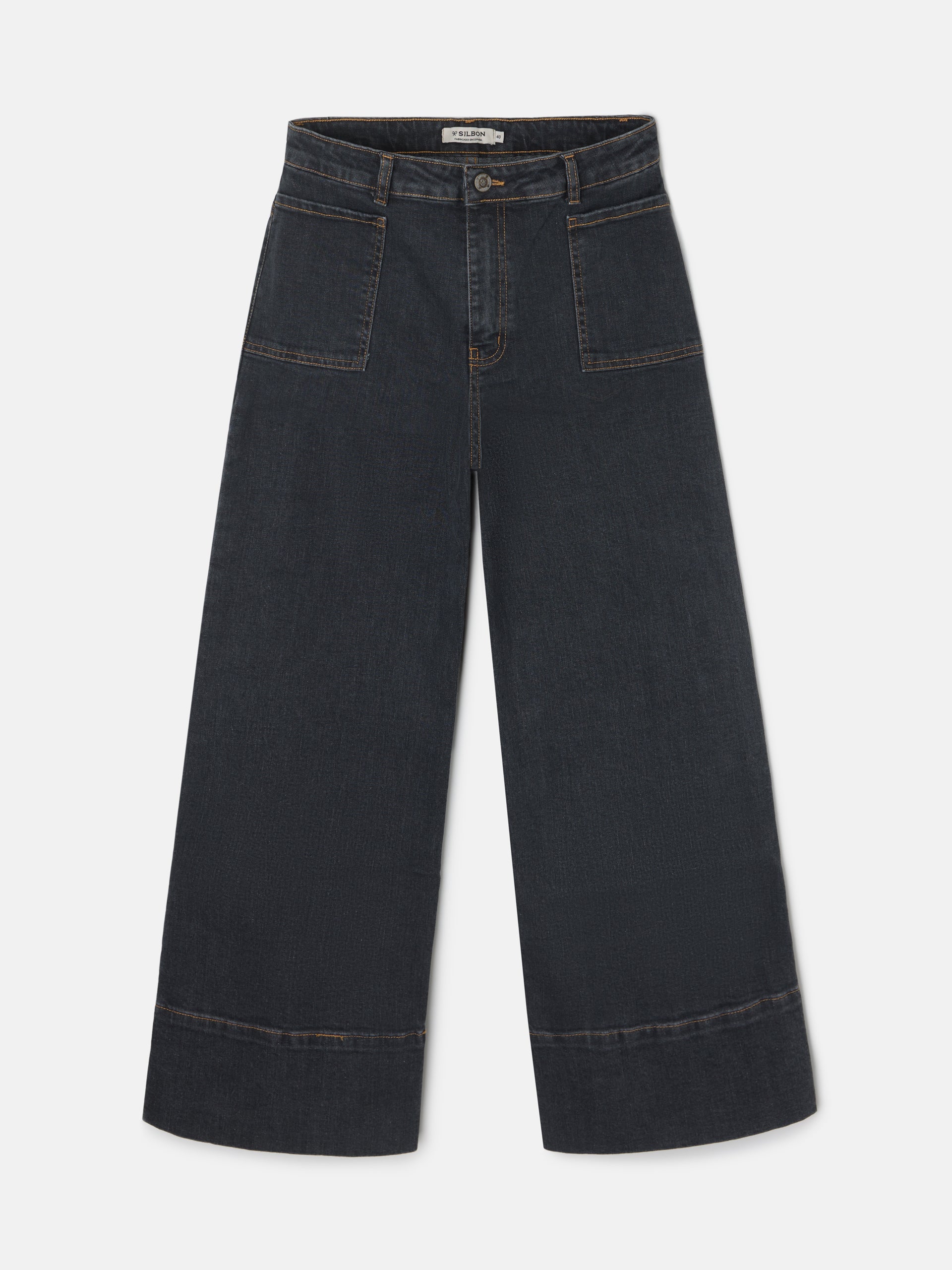 Pantalon en jean gris à imprimé chevrons