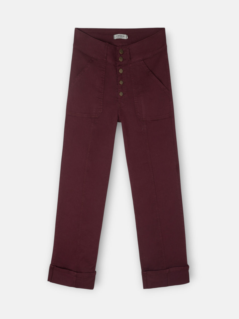 Burgundy turn-up denim pants