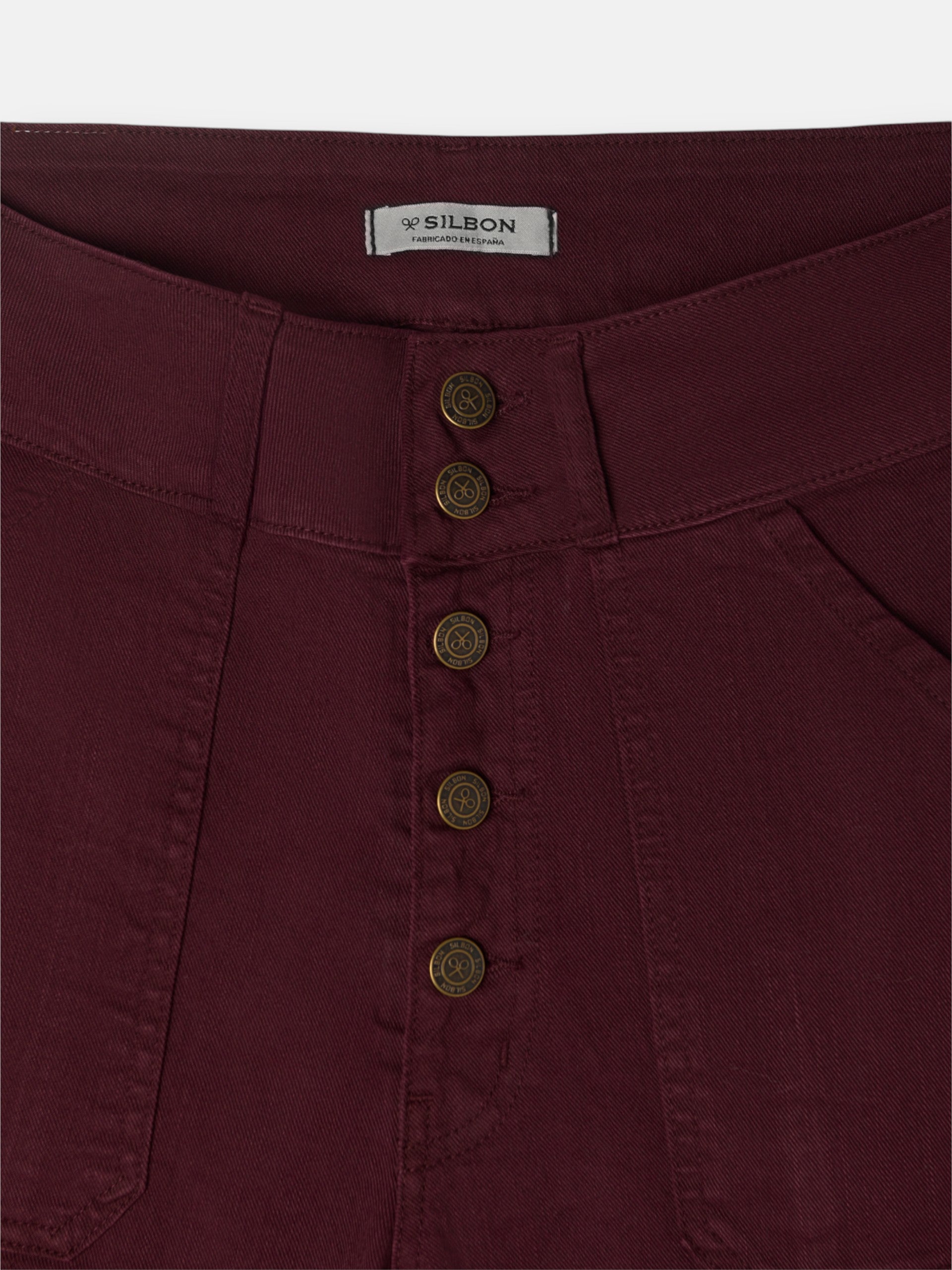 Burgundy turn-up denim pants