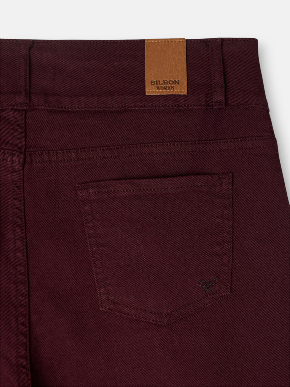 Burgundy turn-up denim pants