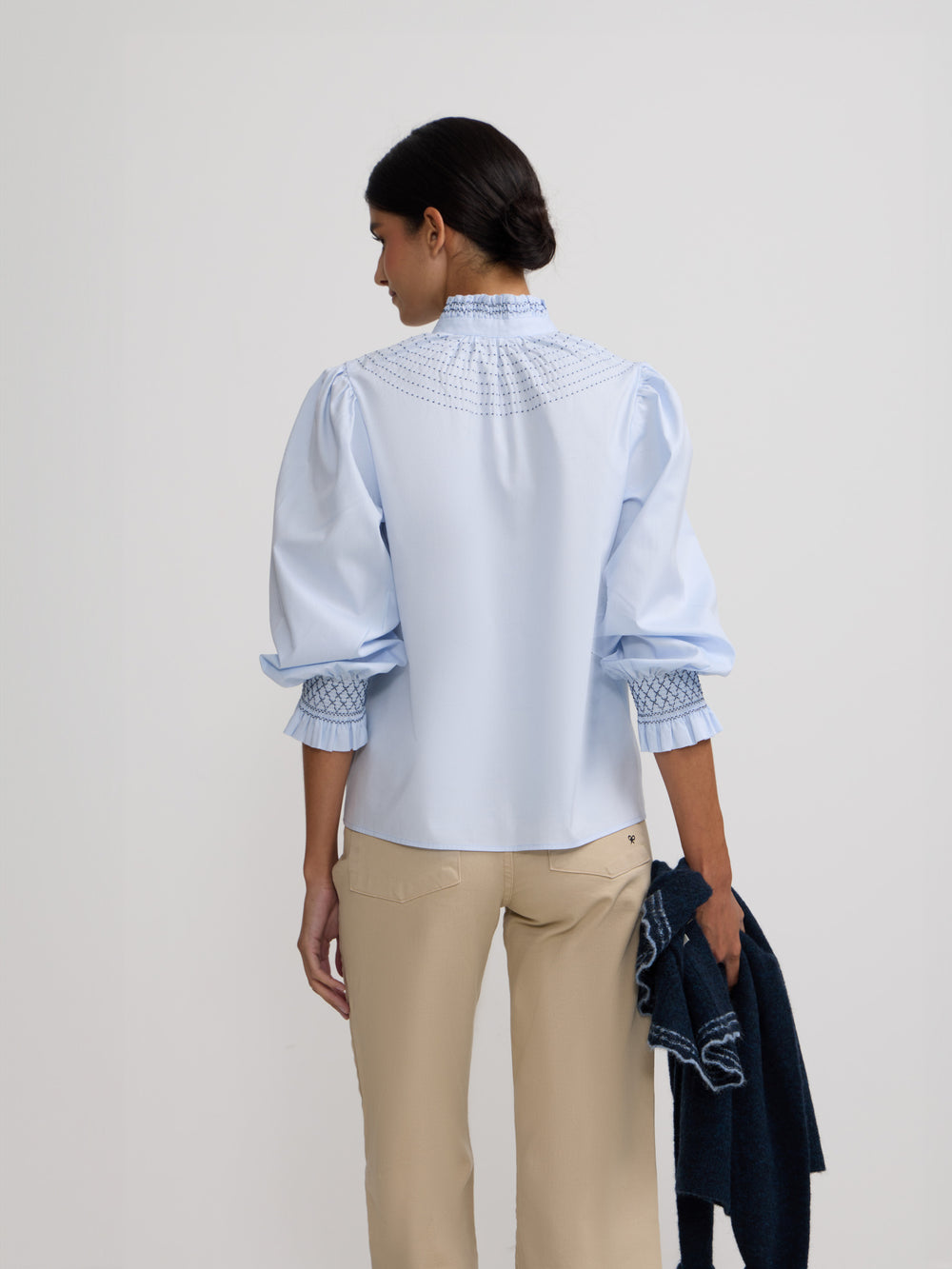 Light blue gathered cuff shirt
