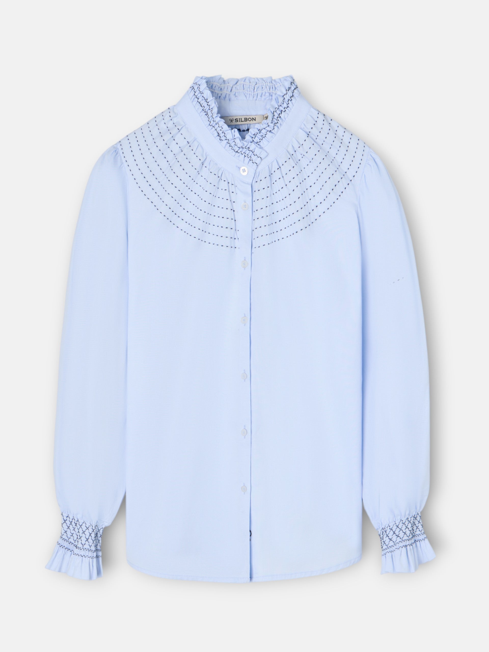 Camisa azul claro com punho franzido