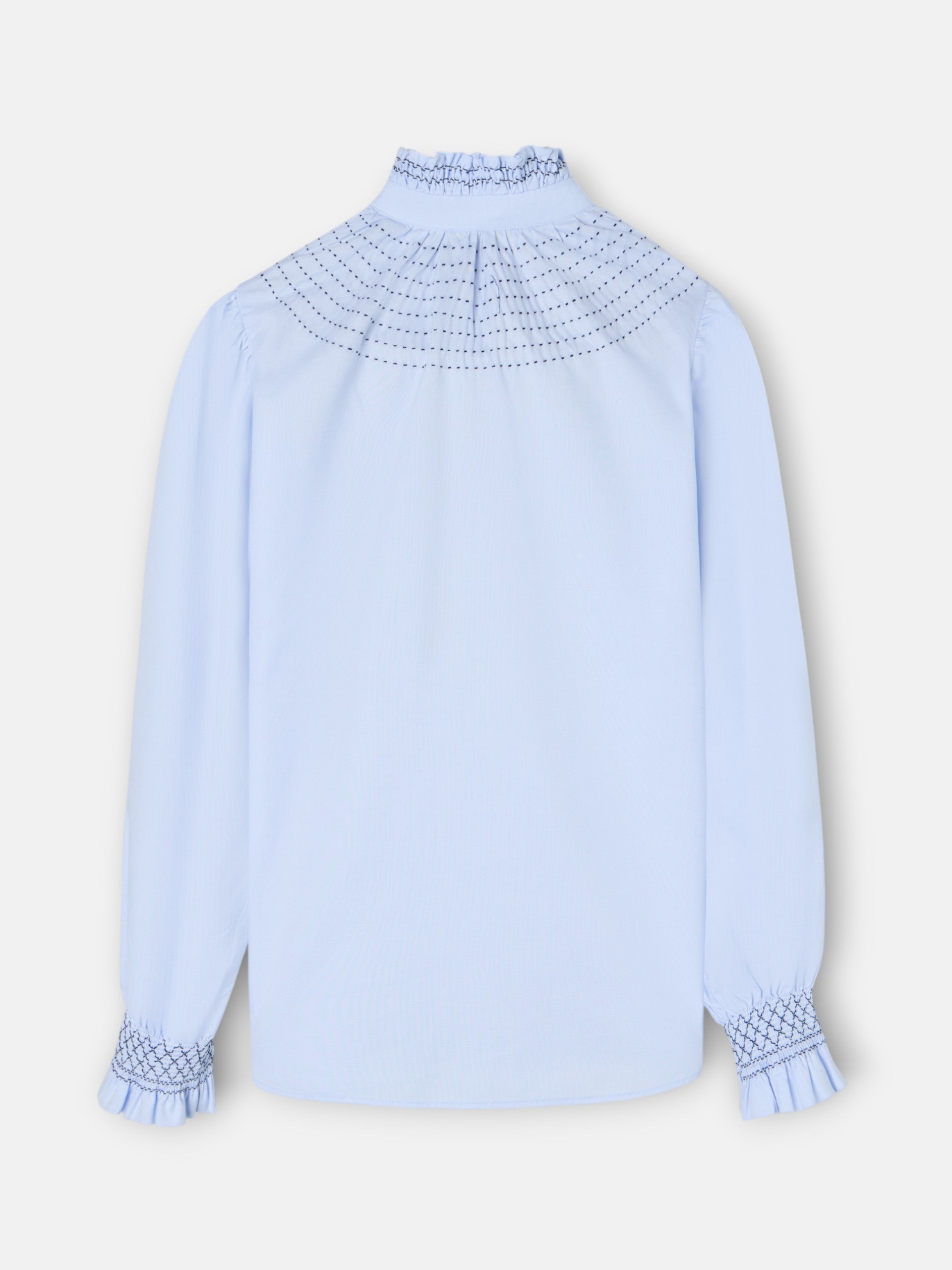 Camisa azul claro com punho franzido