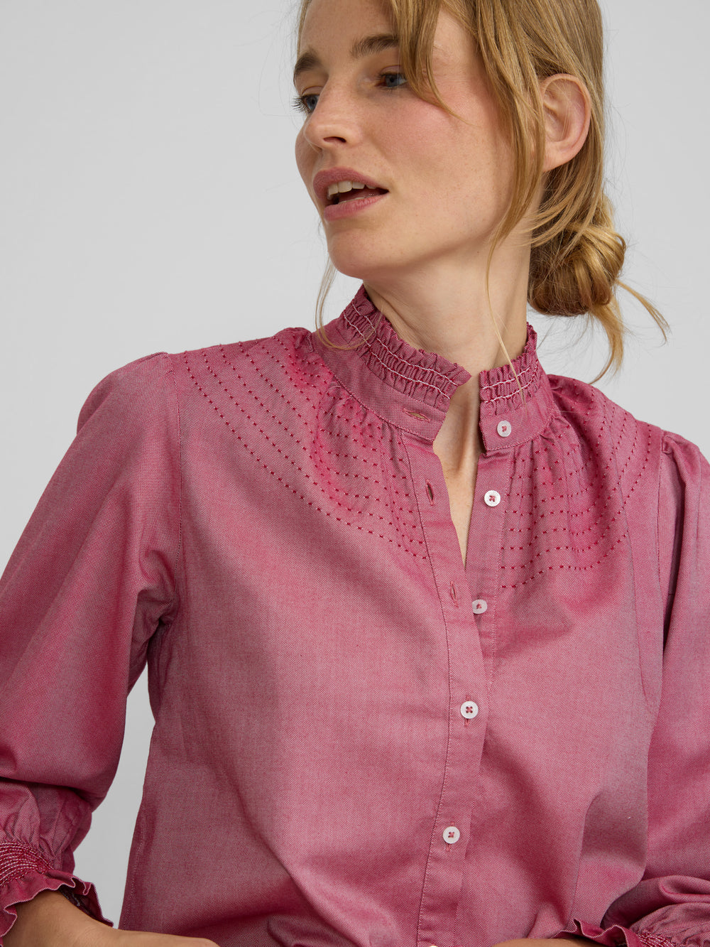Burgundy gathered cuff shirt