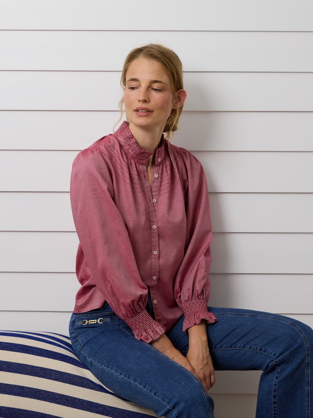 Burgundy gathered cuff shirt