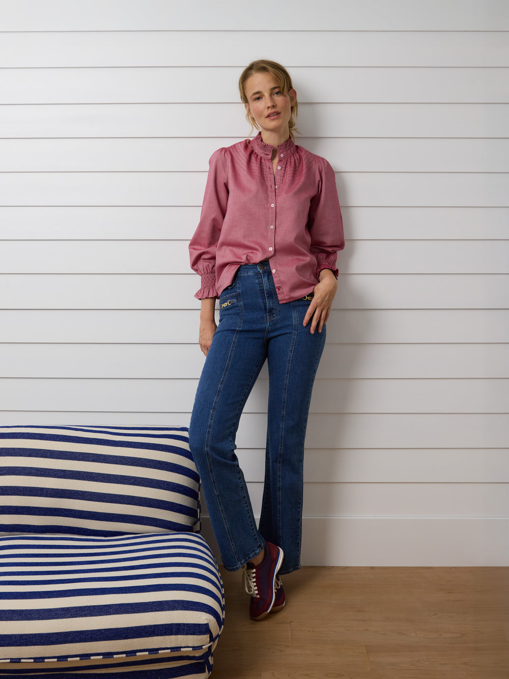 Burgundy gathered cuff shirt