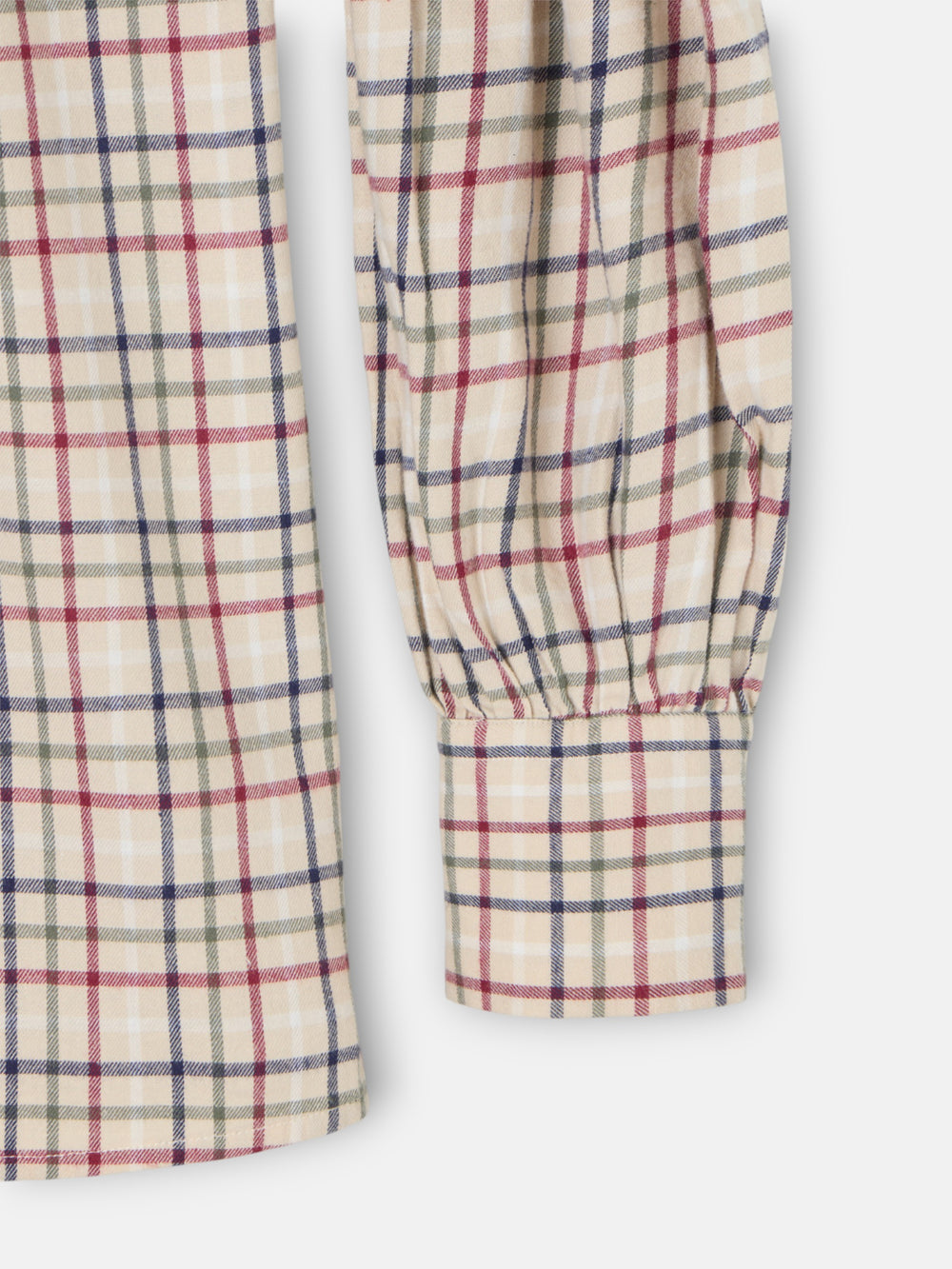 Garnet and blue checked gathered shirt