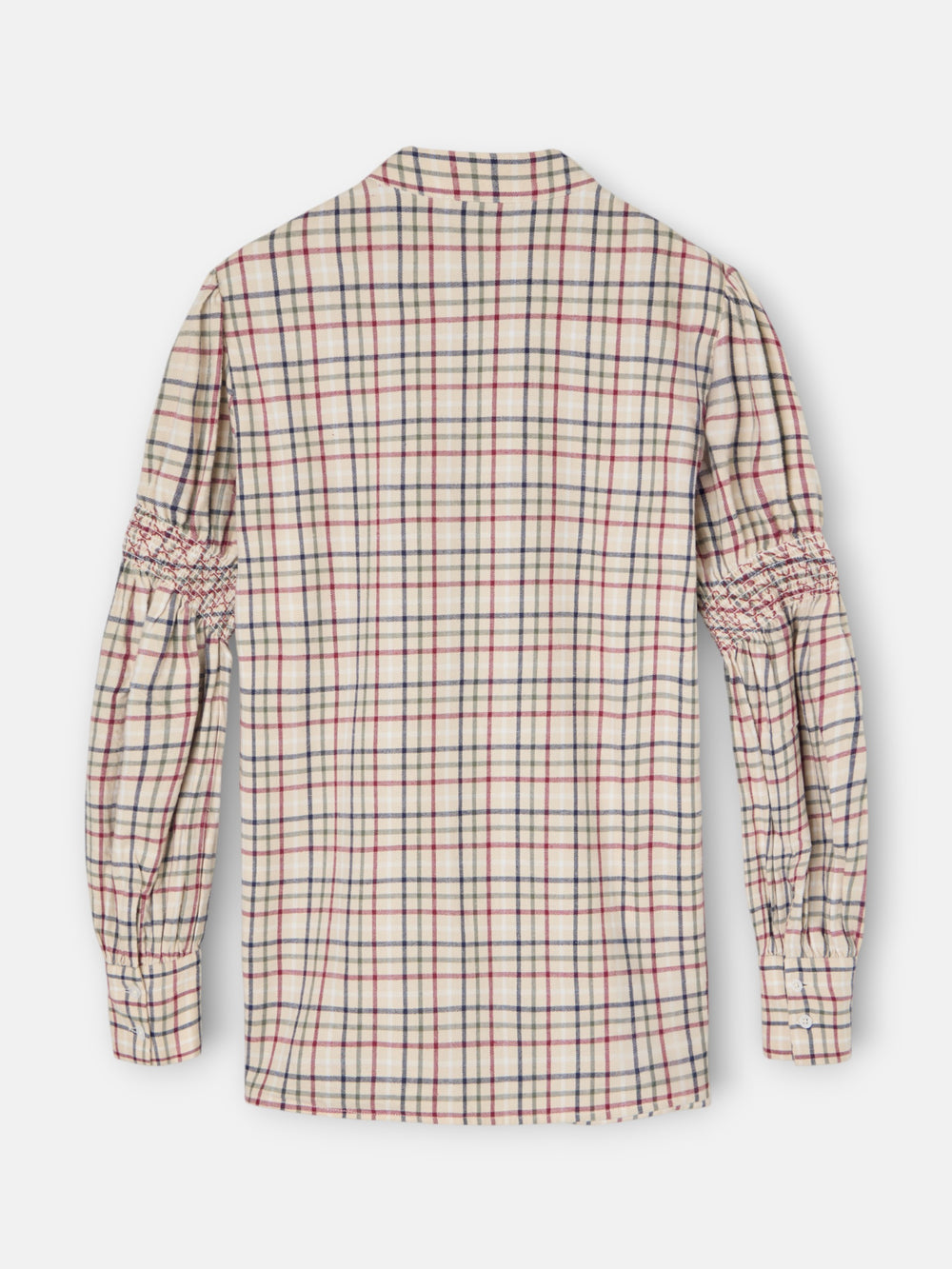 Garnet and blue checked gathered shirt
