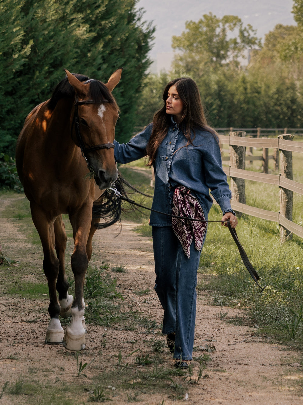 Camisa volantes solapa denim