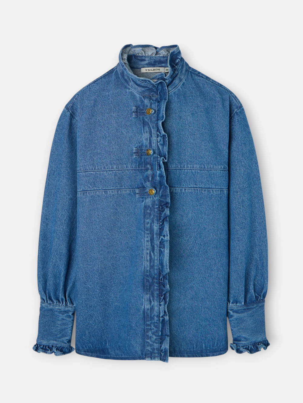 Camisa volantes solapa denim