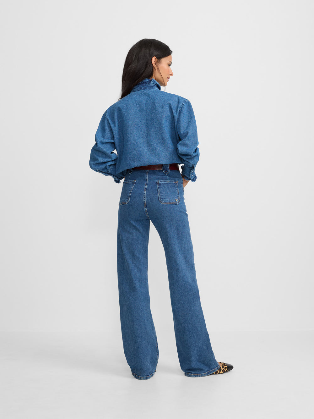 Camisa volantes solapa denim