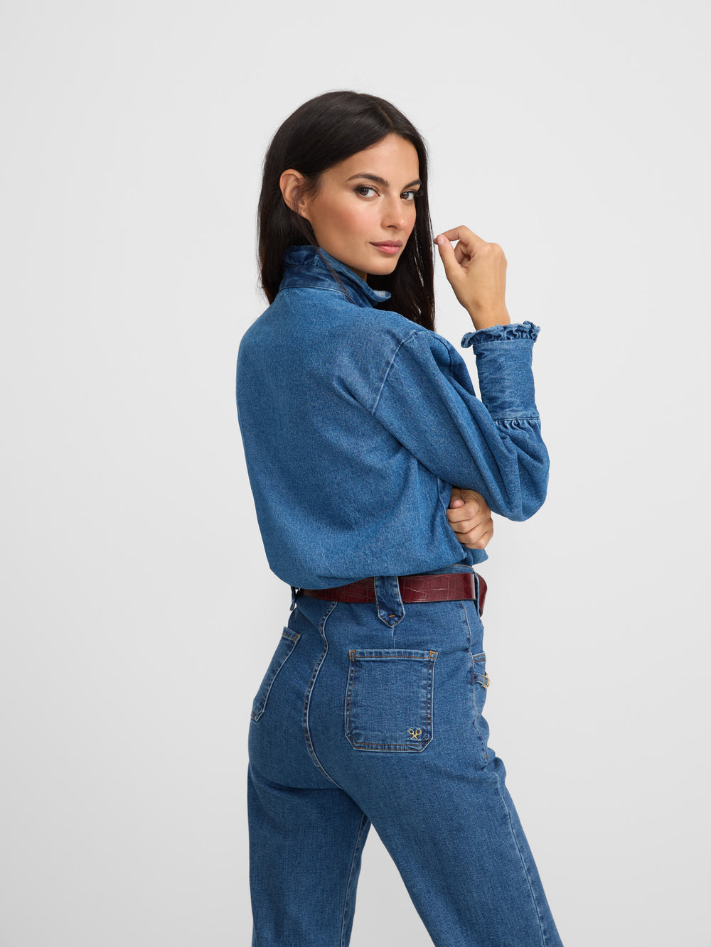 Camisa volantes solapa denim