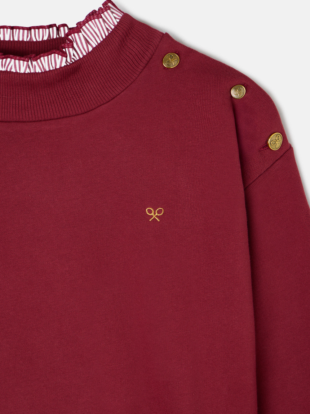 Sweat-shirt femme col volant bordeaux