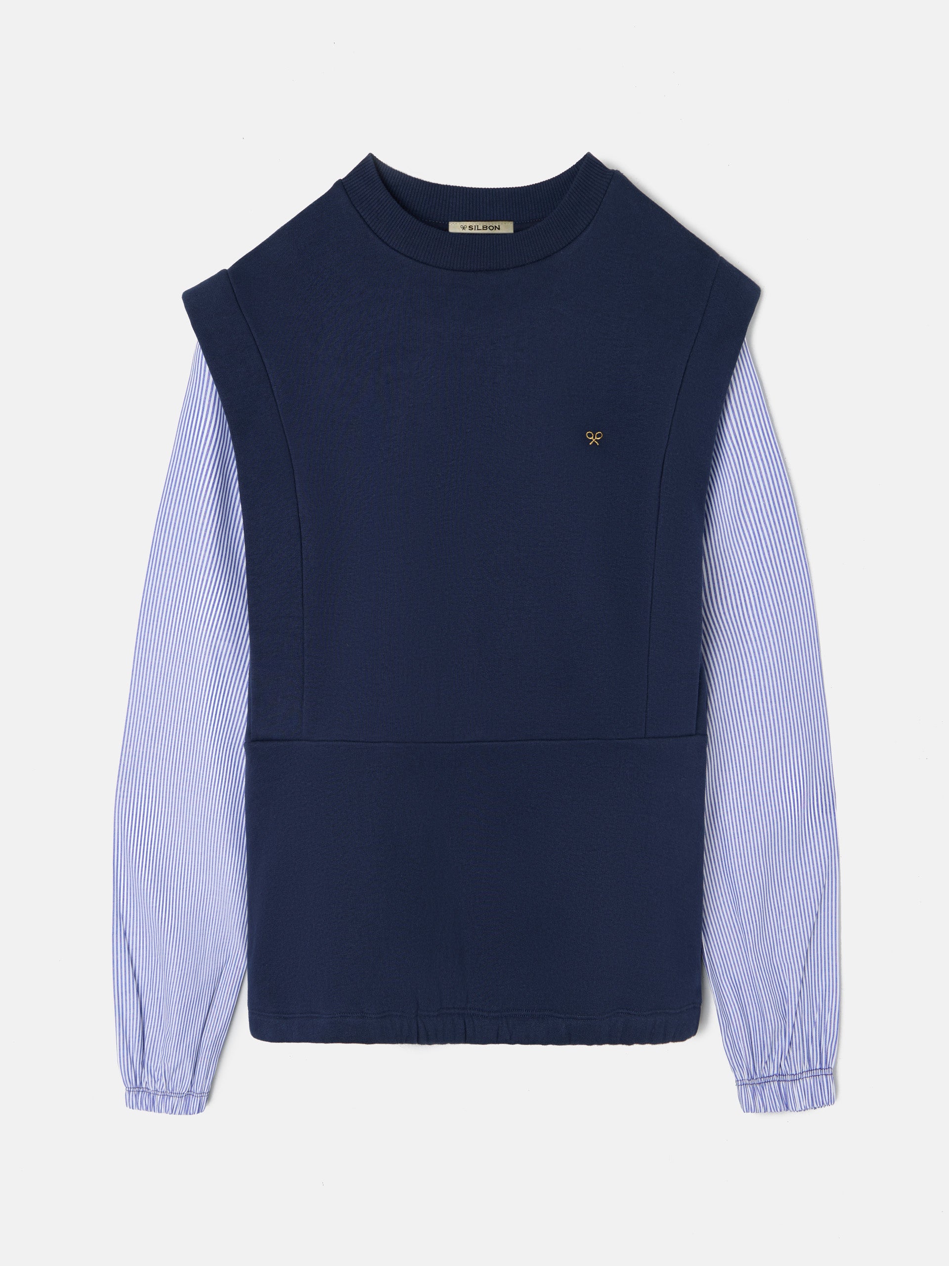 Sweatshirt mulher mangas tricot azul-marinho