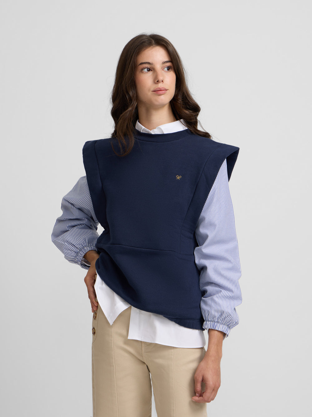 Sudadera woman mangas tejidas azul marino