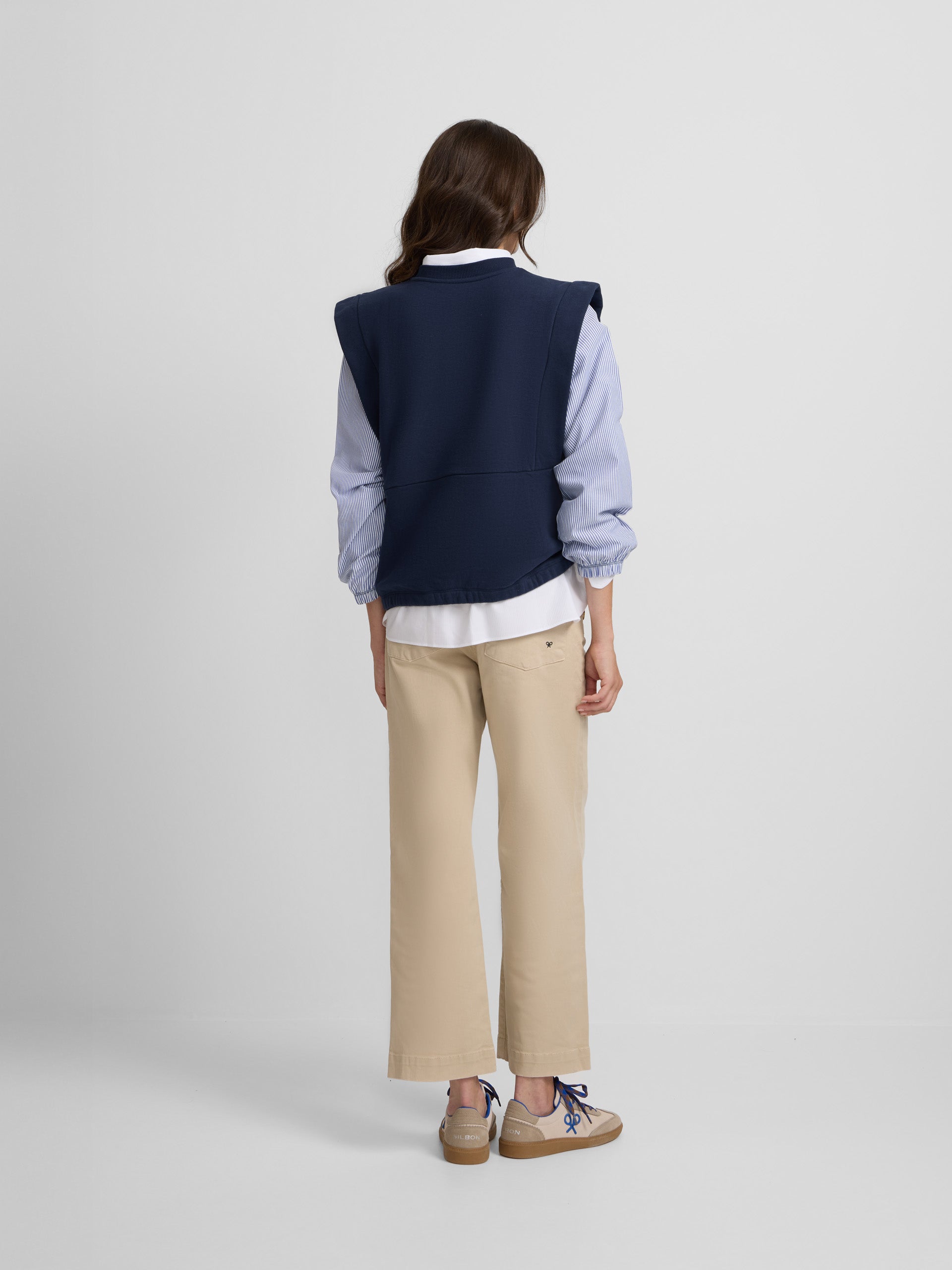 Sweatshirt mulher mangas tricot azul-marinho