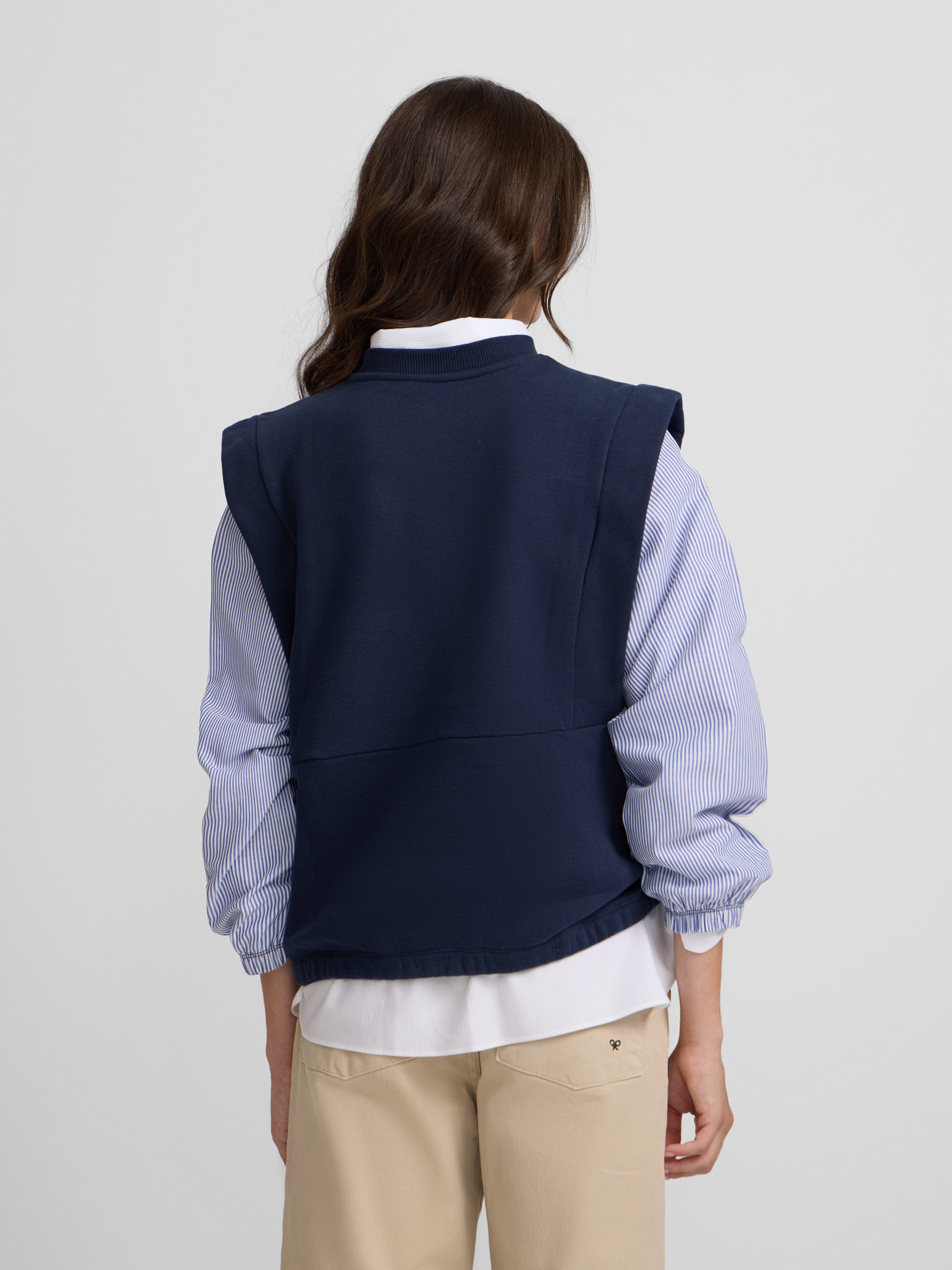 Sweatshirt mulher mangas tricot azul-marinho