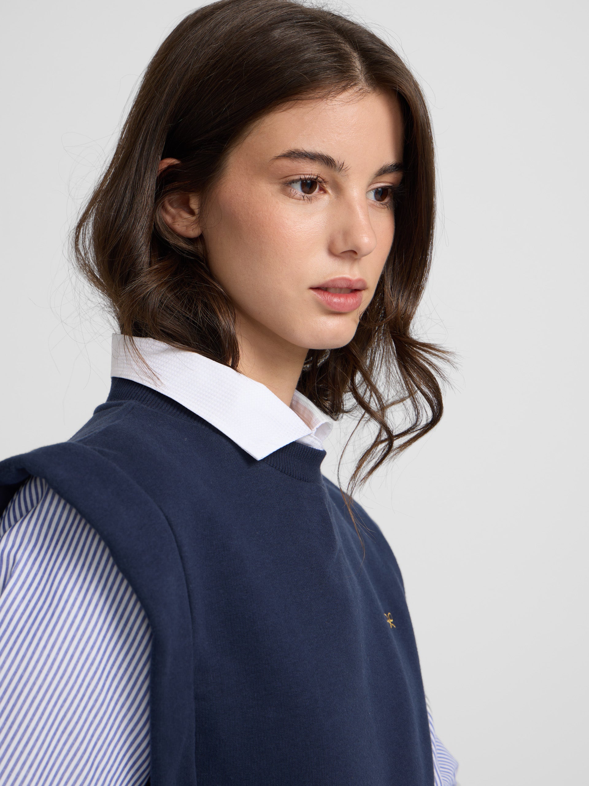 Sweatshirt mulher mangas tricot azul-marinho