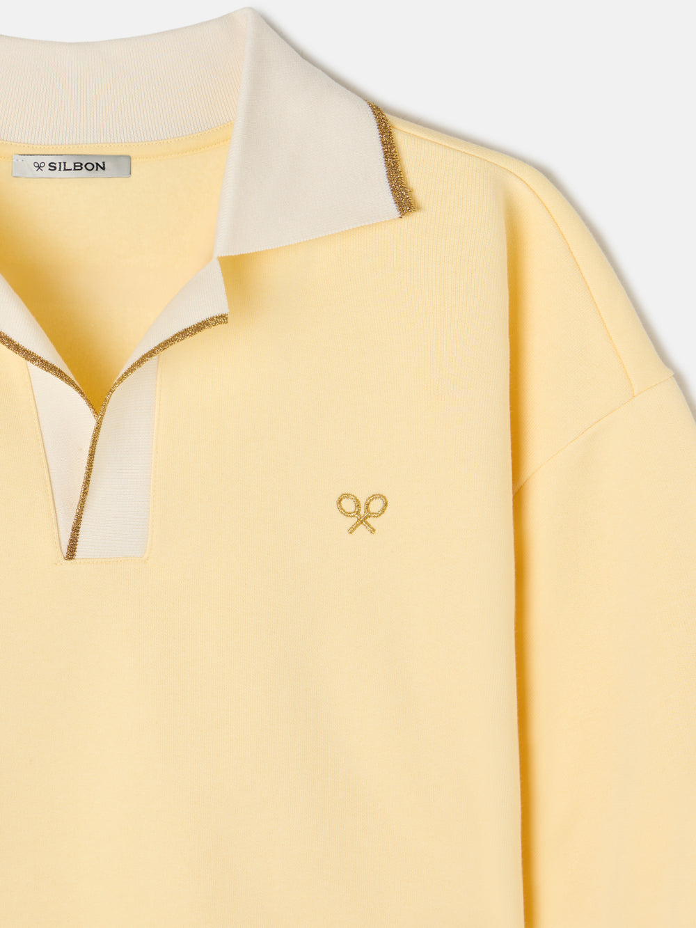 Sweat-shirt femme col polo jaune