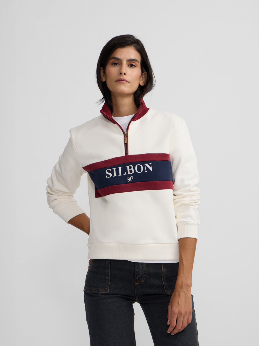 Sweat-shirt femme rétro Silbon écru