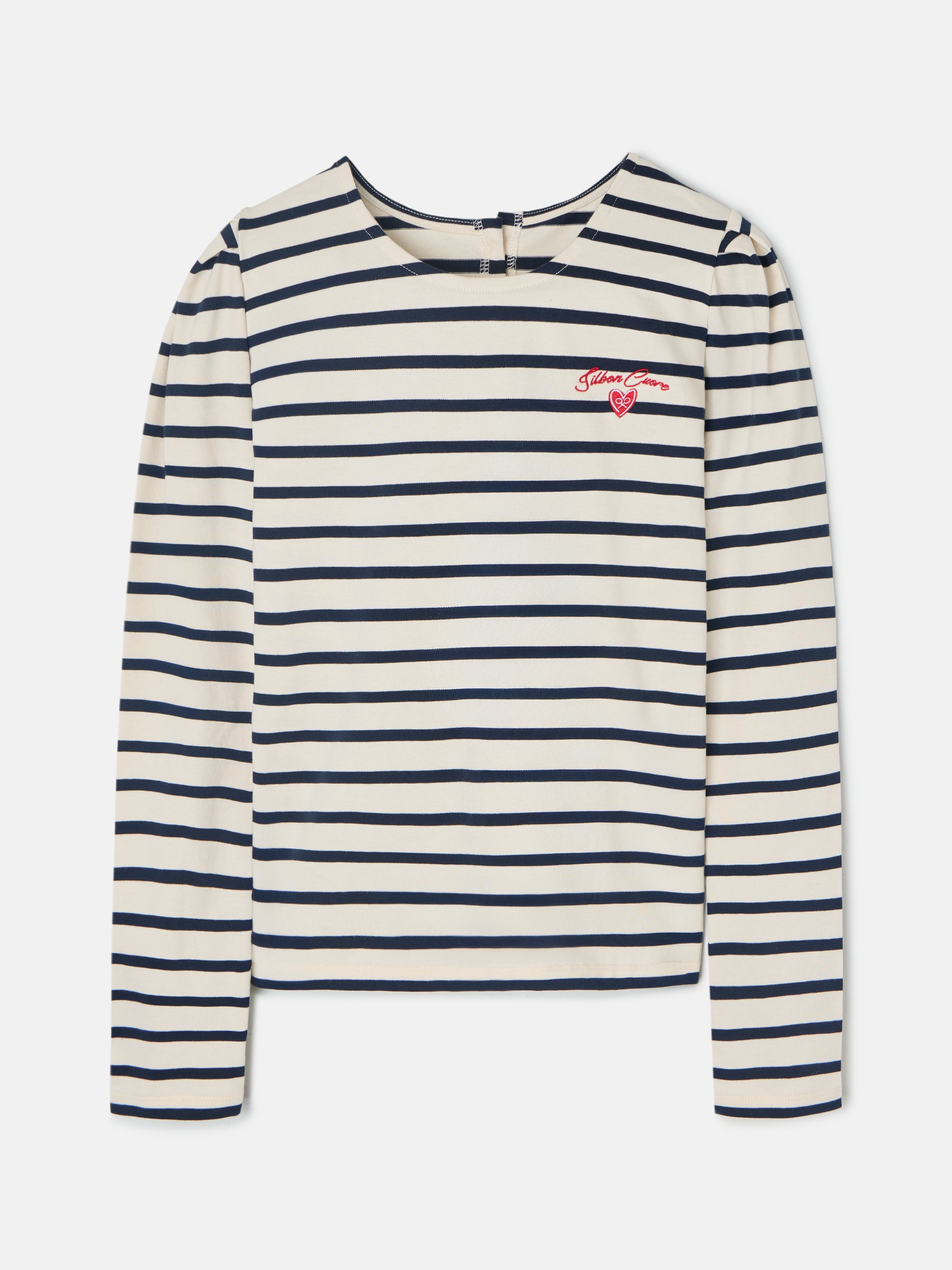 T-shirt femme boutons rayures bleu marine et crème