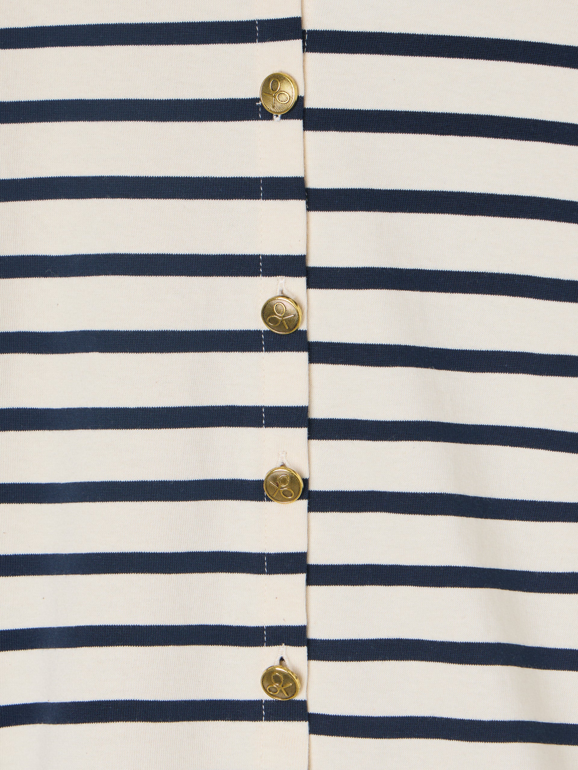 T-shirt femme boutons rayures bleu marine et crème