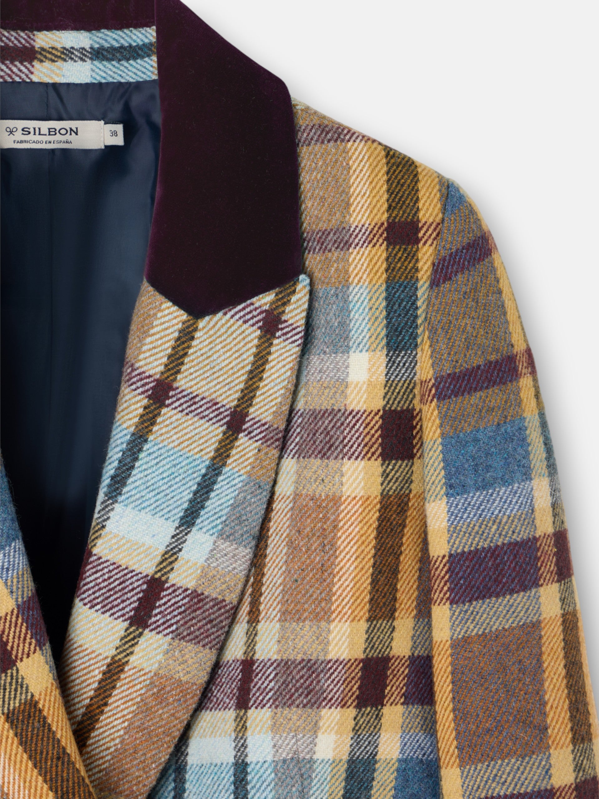 Casaco cruzado de xadrez castanho