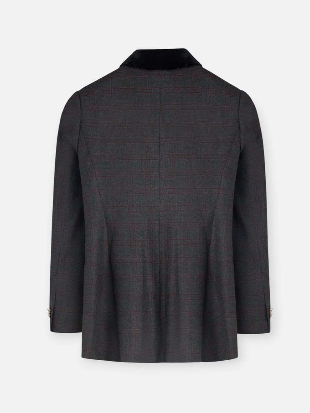 Blazer cruzado aos quadrados cinzentos e bordeaux