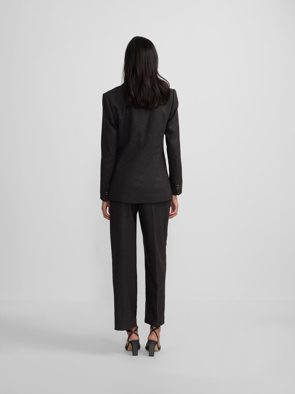 Blazer cruzado aos quadrados cinzentos e bordeaux