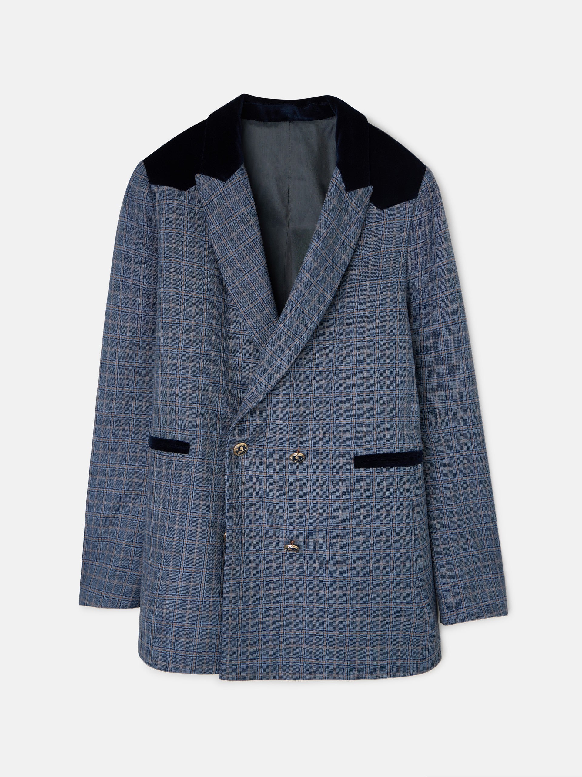 American velvet details blue checkered