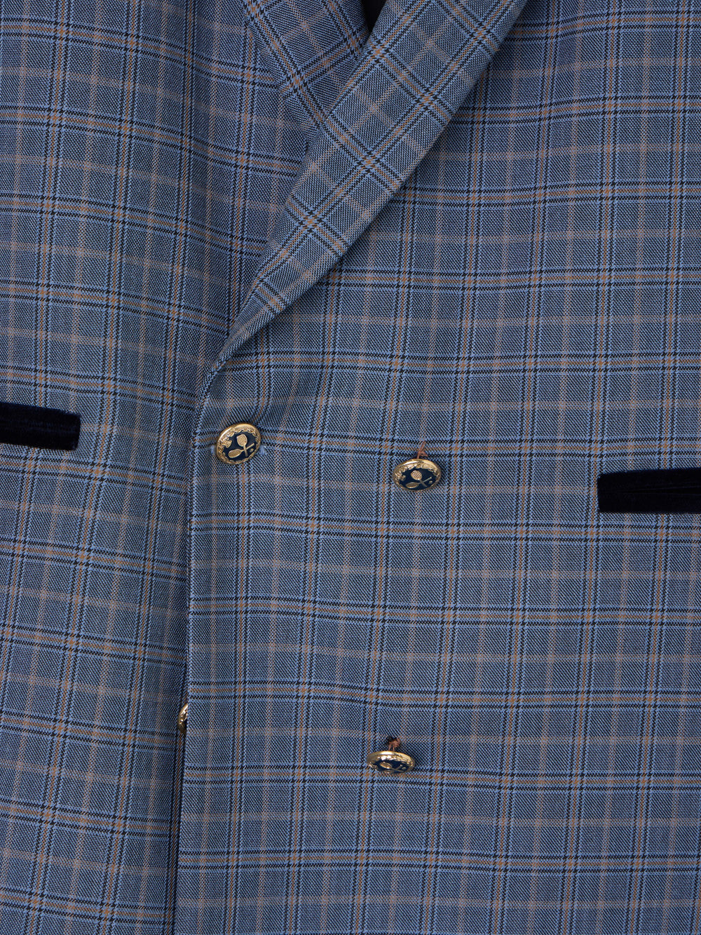 American velvet details blue checkered