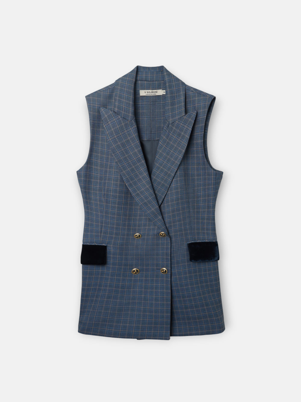 Chaleco largo cruzado cuadros azules