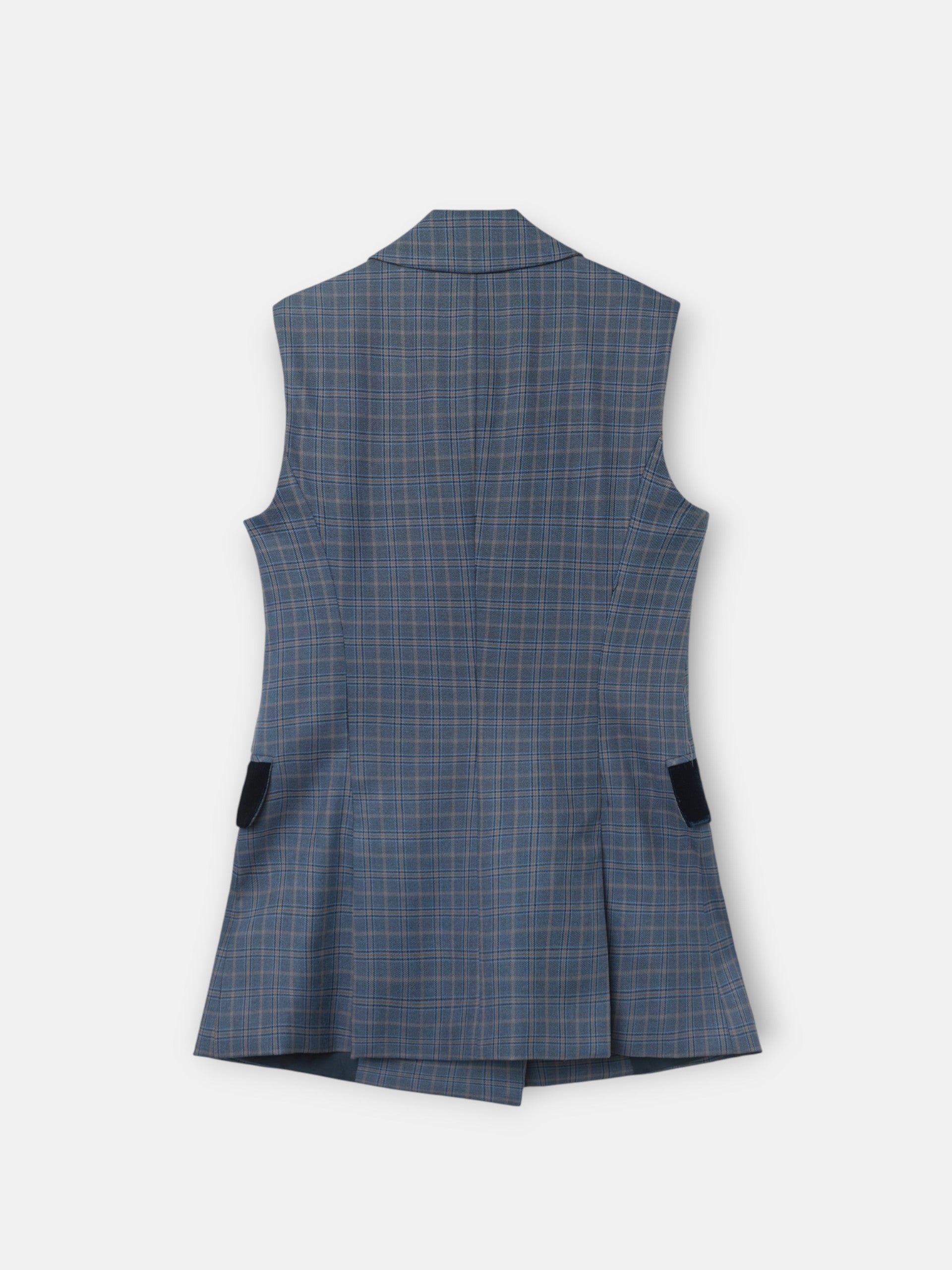 Chaleco largo cruzado cuadros azules