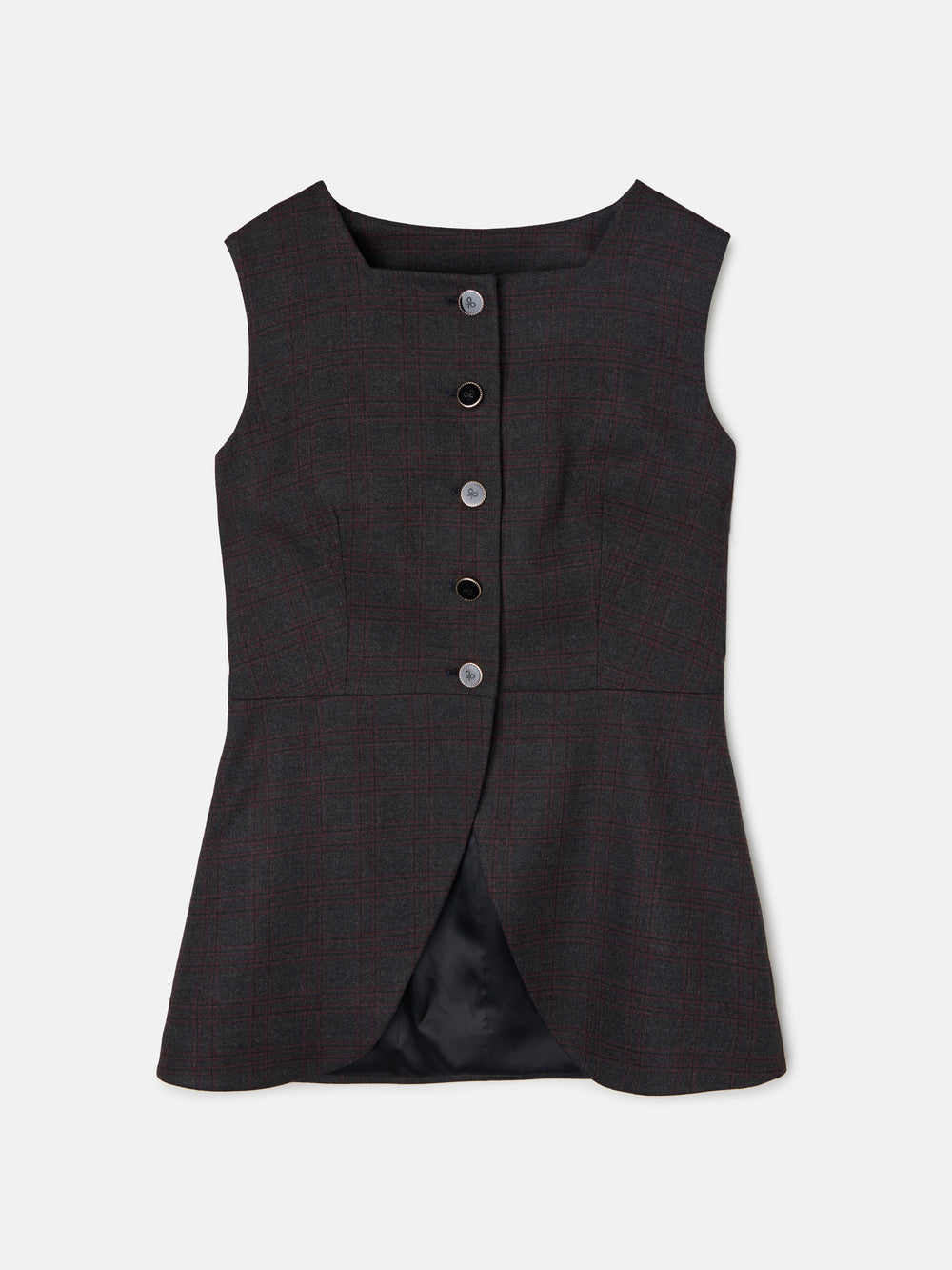 Chaleco largo cuadros grises y burdeos