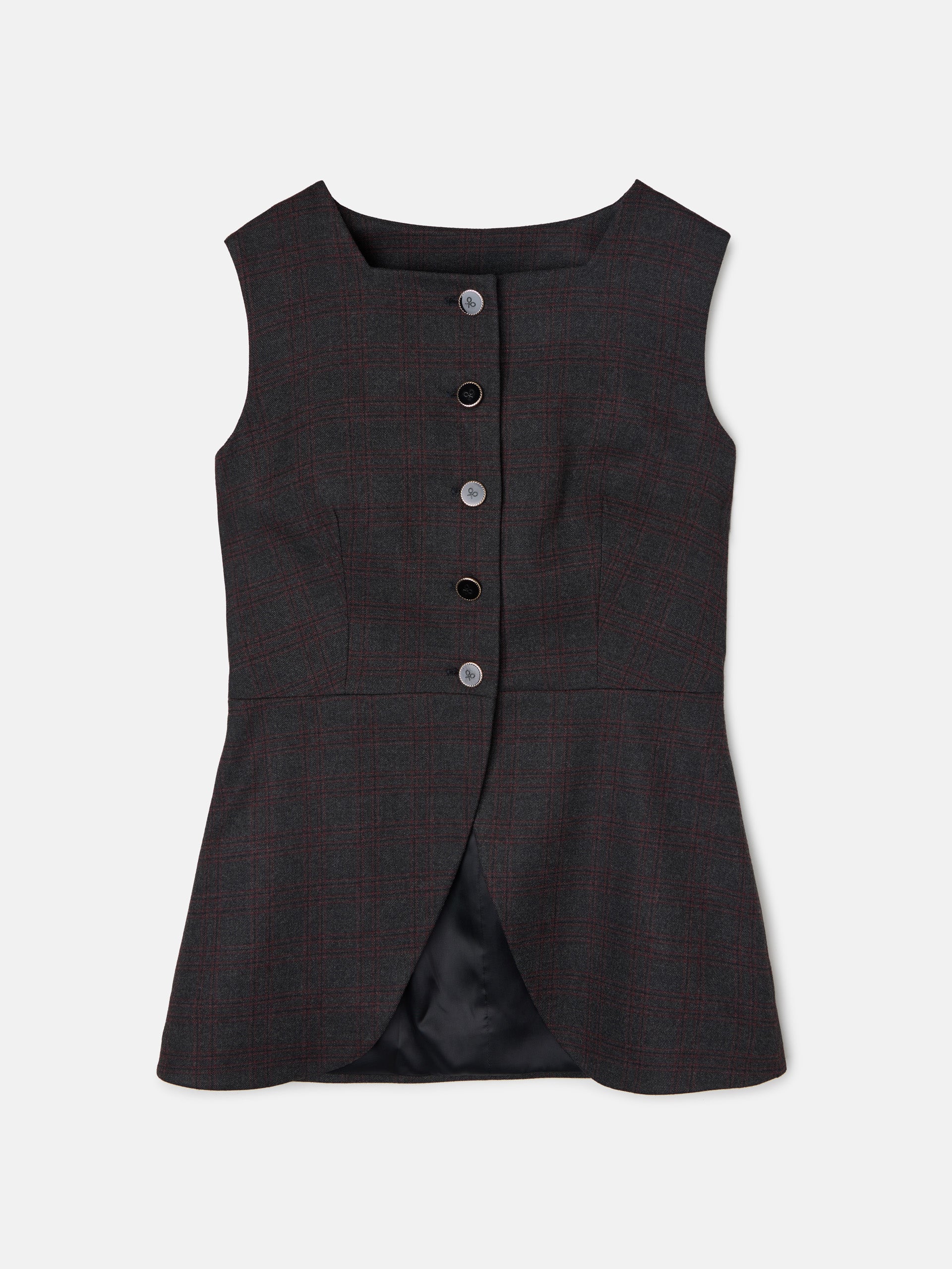 Chaleco largo cuadros grises y burdeos