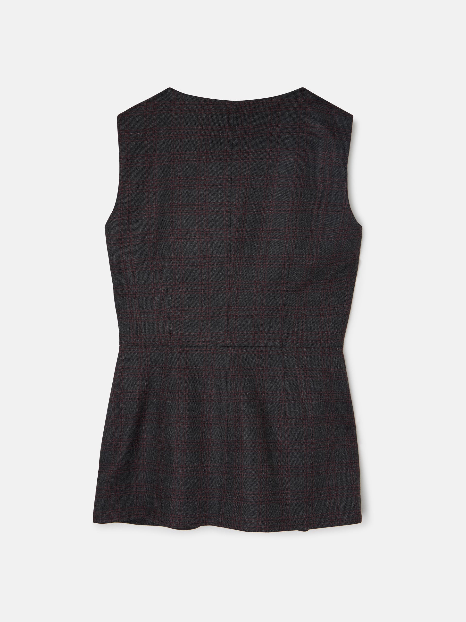 Chaleco largo cuadros grises y burdeos