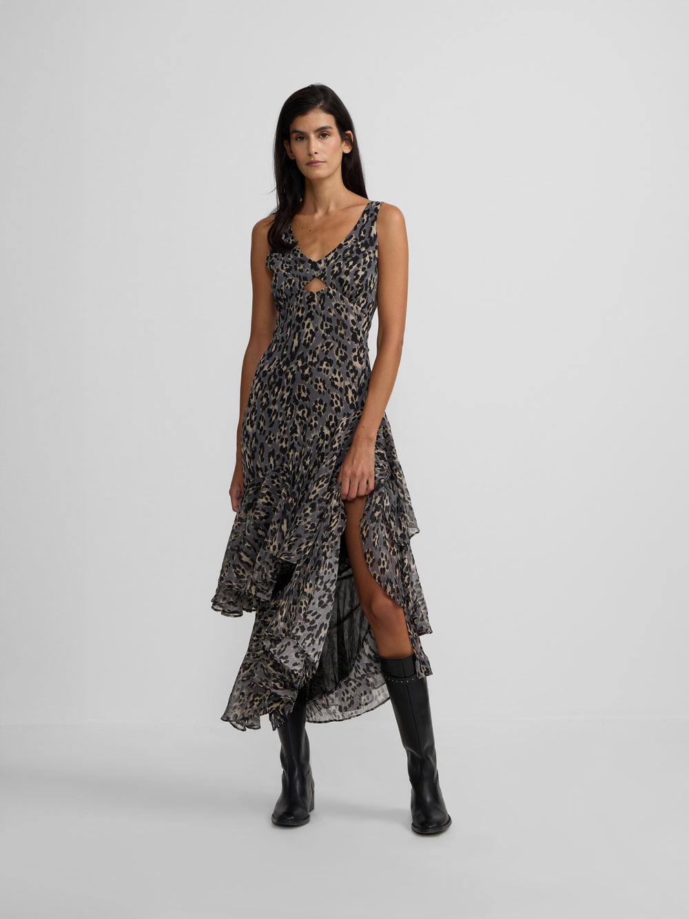 Vestido largo estampado animal print azules