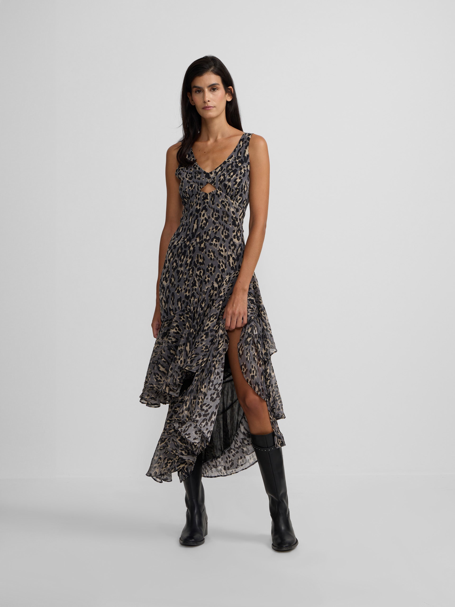 Vestido comprido estampado animal print azul