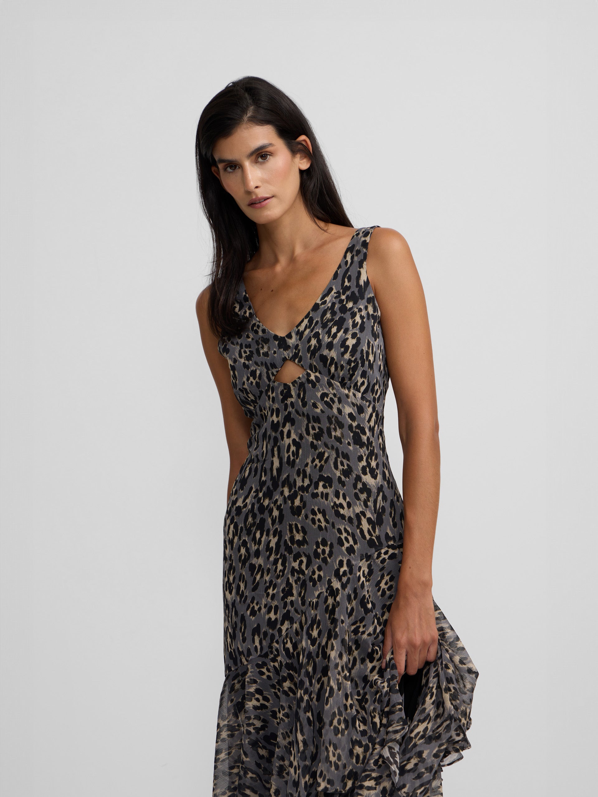 Vestido comprido estampado animal print azul